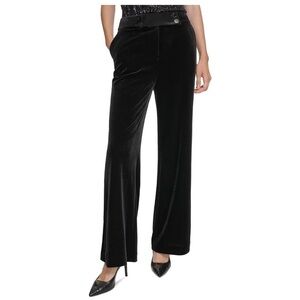 Calvin Klein Womens Whitney Velvet High-Rise Wide Leg Pants Black